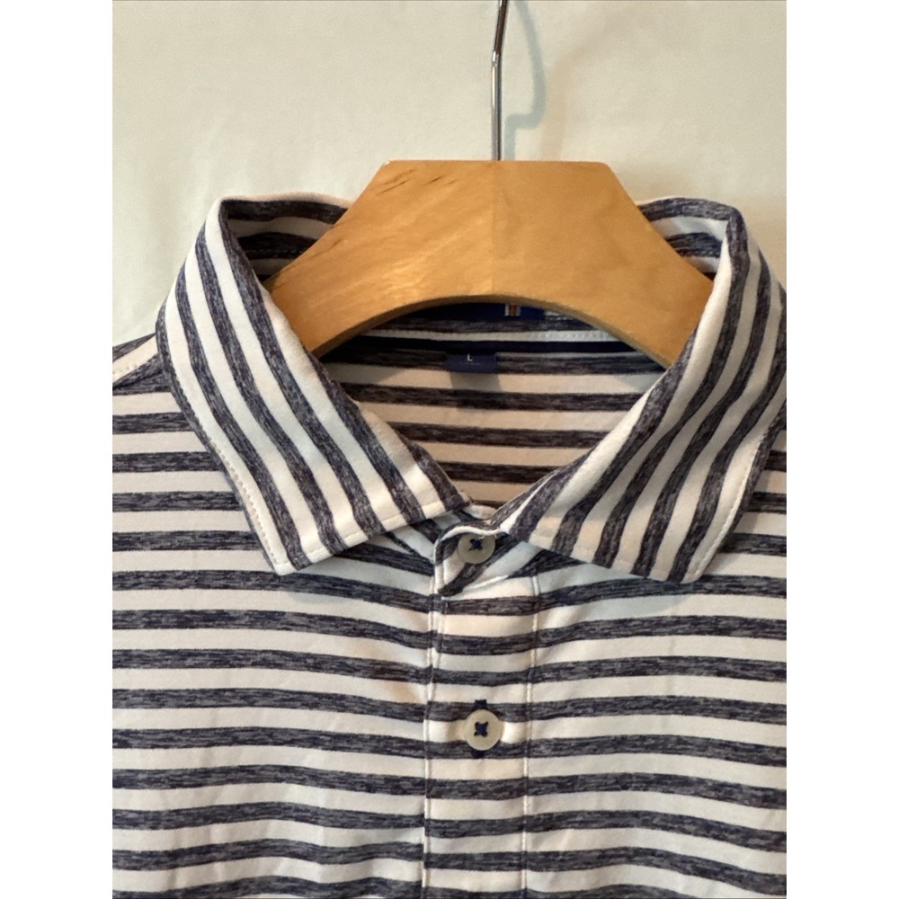 Stitch Mens Polo Shirt Performance S/S LG Gray/White Stripe Golf